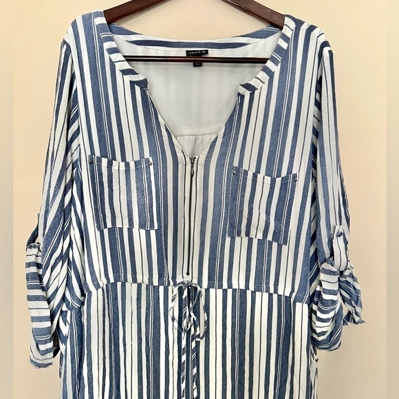 TORRID Women’s Blue & White Stripe Zip Front Drawstring Shirt Dress Size 6X - Picture 9 of 14